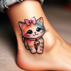 a cat with a bow on it's ankle