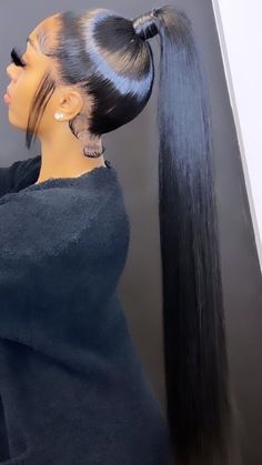 Cute Ponytail With Weave, Frontal High Ponytail Hairstyles, Long Ponytails For Black Women, Slicked Up Ponytail, Ponytail Hairstyles Long Straight Hair, Sleek High Ponytail Weave, High Ponytail Weave Black Women, Ponytail For Black Women Weave, Long Swoop Ponytail Weave