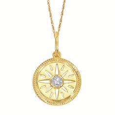 Elevate your style with our 0.02 Carat Round I1 Diamond Circle Pendant in 14K Yellow Gold. This refined pendant showcases a single round diamond with I color and I1 clarity, set in a classic circle design. It hangs from a light 18" rope chain, offering a delicate and sophisticated touch to your ensemble.Metal: 14K Yellow Gold Diamond: 0.02 Carats, Round, I Color, I1 Clarity Chain: 18" Light Rope StylePerfect for everyday wear or as a thoughtful gift, this pendant combines elegance with a touch of sparkle. Order now to enhance your jewelry collection. Yellow Gold Diamond Necklace With Single Diamond, Timeless Round Compass Design Jewelry, Timeless Compass Design Jewelry, 14k Gold Compass Design Round Jewelry, Round Diamond Jewelry With Compass Design, Diamond Coin Pendant Necklace, Diamond Compass Design Round Jewelry, Round Diamond Necklace With Coin Pendant As Gift, Diamond Necklace With Coin Pendant As Gift