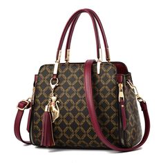 Color: Coffee With Wine Red High End Handbags, Womens Messenger Bag, Fabric Handbags, Grid Print, Best Handbags, Changing Bag, Quality Handbags, Mobile Phone Bag, Leather Bag Women