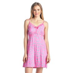 This Women's Fancy Lace Chemise Nightshirt is made from lightweight soft 55% Cotton/ 40% Polyester/ 5% Spandex fabric. Camisole sleep shirt Features; lace at the neck and empire waist, satin bow accent, A-line silhouette, adjustable spaghetti straps, mid-thigh length approx. 31" inches excluding straps. Wear as slip undershirt under your cloths or add to your sleepwear collection, alone or with a pajama shorts or pants. Size: L.  Color: Pink.  Gender: female.  Age Group: adult. Slip Nightgown, Lace Chemise, Women's Sleepwear, Sleep Wear, Sleep Shirt, Satin Bow, Night Shirt, Pajama Shorts, Sleepwear Women