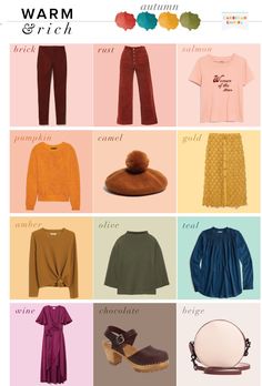 Autumn Color Type Outfit, Color Analysis Autumn Outfit, True Autumn Outfits For Spring, Autumn Color Capsule Wardrobe, Autumn Palette Capsule Wardrobe, Autumn Colour Palette Clothes Outfit, Autumn Color Fashion, Outfits For Deep Autumn, Warm Autumn Outfits Capsule Wardrobe