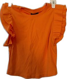 Casual Orange Ruffled Top, Orange Sleeveless Ruffled Top, Fitted Orange Tops With Ruffles, Zara Ruffle Sleeve Cotton Top, Zara Cotton Top With Ruffle Sleeves, Trendy Zara Tops With Ruffles, Zara Orange Tops For Spring, Zara Top, Ruffle Sleeves