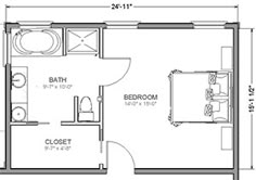 the floor plan for a small bathroom and living room with an attached bedroom, dining area and