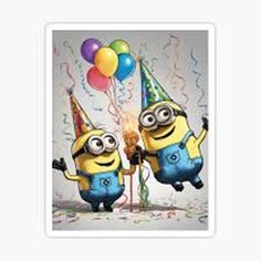 two minions with party hats and balloons sticker