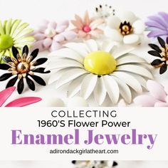 Enamel Flower-shaped Jewelry For Wedding, Cheap Enamel Flower-shaped Jewelry, 1960s Flower Power, Vintage Flower Enamel Pin Collectible, Wildflower Crown, Power Jewelry, Retro Flower Brooches For Collectors, Vintage Enamel Flower Brooches, Vintage Jewelry Antique