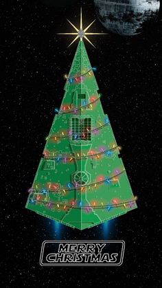 a star wars christmas tree with lights on it