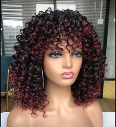 Bangs For Black Women, Ombre Burgundy, Bouncy Hair, Natural Black Women, Natural Wigs, Pixie Cut Wig