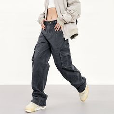 5ft 4''(166cm) tall, 95 lbs(43kg) weight and wearing a size M - Multi-pocket style- Wide straight (baggy) fit- Cargo style- 2 colors Baggy Full-length Cargo Pants With Patch Pockets, High-waist Medium Wash Cargo Pants With Multiple Pockets, Baggy Military Cargo Pants With Patch Pockets, Solid Full-length Parachute Pants With Cargo Pockets, Outdoor Full-length Cargo Pants With Patch Pockets, Lunar New, Baggy Fits, Cargo Pants, Womens Bottoms