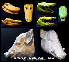 papercraft animal heads and skull designs