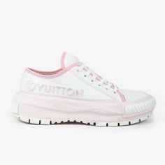 The Lv Squad Sneakers Are Crafted From White Canvas With Pink Leather Trims And Feature A Low-Top Silhouette With A Rounded Cap Toe In White, Front Lace Up Closures, White Leather Insoles, And Platform Rubber Sole In Pink. Embellished With An Lv Circle At The Padded Tongue And The Vuitton Name On The Side, The Lv Squad Sneakers Mix A Feminine Colour Palette With A Sporty Silhouette. Size: 37 Condition: Excellent; Light Wear On Outsoles, Light Markings On Toes, No Inclusions Approximate Measurements: Insole Length: 9.5” (24 Cm) Platform Height: 2” (5 Cm) Composition: Canvas, Leather, Rubber Feminine Colour Palette, Feminine Color Palette, Pink Sneakers, Louis Vuitton Shoes, White Canvas, Pink Leather, Canvas Leather, Colour Palette, White Leather