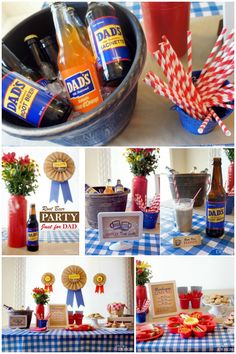 a collage of photos with beer and decorations