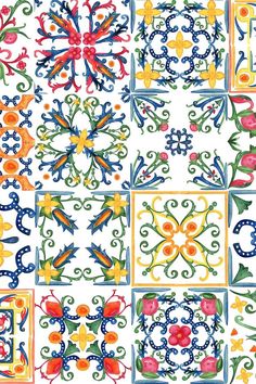 an artistic tile design with colorful flowers and swirls