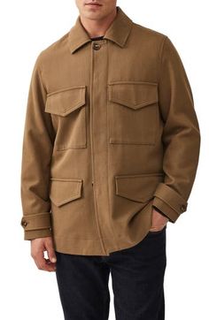 Look like the outdoors adventurer you are in this all-cotton jacket made with tailored details and commodious pockets. Front button closure Spread collar Belted cuffs Chest flap-patch pockets; front flap pockets Back vent Partially lined 100% cotton Dry clean Imported Wool Shacket With Pockets For Fall, Fall Wool Shacket With Pockets, Military Style Outerwear With Lapel Collar And Pockets, Khaki Utility Jacket With Lapel Collar And Welt Pockets, Brown Cotton Utility Jacket With Multiple Pockets, Winter Cotton Utility Jacket With Patch Pockets, Outdoor Utility Jacket With Lapel Collar In Cotton, Cotton Utility Jacket With Lapel Collar For Outdoor, Khaki Parka With Pockets For Fall