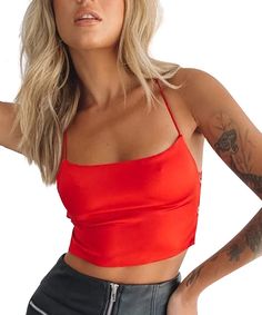 Soft Babe Red Adjustable Straps Corset Crop Top 92% polyester Self Tie closure Line Dry Material: 92% POLYESTER, 8% SPANDEX. Breathable material, Skin-friendly, Silky touch-feeling, Lightweight, Soft and Comfortable. Pair our dreamy stain crop top with your fave jeans for an irresistible date night look. It has everything you need in a crop top with its supportive underwired bust and corset style fit. Our satin bustier crop top is gonna be your one true love honey. Cut from premium backed satin fabric, underwired crop top is designed with a boned corset to cinch your waist like never before. Occasion: party, Nightout, club, wedding, vacation, honeymoon, street, cocktail, homecoming, work, school, daily life. Season:Spring/ Summer/Autumn/Winter. Size S/M/L Available, The Asian size is small Fitted Red Satin Top, Red Satin Top For Spring, Red Satin Tops For Spring, Red Satin Tops For Summer, Red Solid Color Top For Night Out, Trendy Red Spaghetti Strap Top, Chic Red Tops With Adjustable Straps, Chic Red Top With Adjustable Straps, Fitted Red Tops With Straps