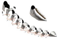 an image of a set of shoes that are connected to each other with wires and magnets