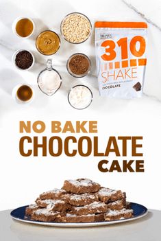 there is no bake chocolate cake on the plate next to it and other ingredients