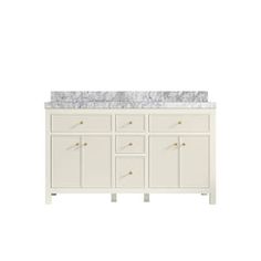 an image of a bathroom vanity with marble counter top and drawers on the bottom side