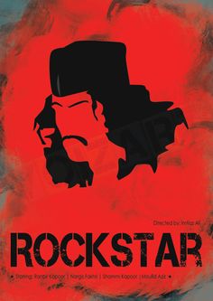 the poster for rockstar is shown in red and black