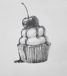 a drawing of a cupcake with cherries on top