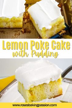 recipe_for_lemon_poke_cake_with_pudding Lemon Poke Cake Pudding, Lemon Poke Cake Recipe Jello, Poke Cake With Pudding, Lemon Poke Cake Recipe, Jello Cake Recipe, Lemon Jello Cake, Cake With Pudding, Lemon Dessert Recipes Easy