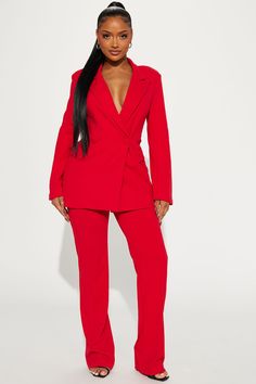 Dreamy Moments Blazer Set - Red Red Suit For Woman, Prom Pantsuit Woman, Red Power Suit Women, Female Pant Suit, Winter Suits For Women, Red Business Outfit, Red Skirt Suit, Fashion Nova Suits, Women’s Suits