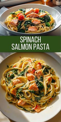 #foodie, #recipes, #cooking, #food inspiration Salmon Caper Pasta, Pasta With Salmon And Spinach, Mediterranean Salmon Pasta, Pasta To Go With Salmon, Salmon Spinach Pasta Recipes, Salmon With Pasta Recipes Healthy, Salmon With Noodles Recipes, Easy Salmon Pasta, Salmon Pasta Dishes