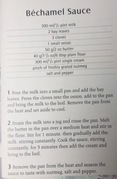 the instructions for how to make a bechamel sauce