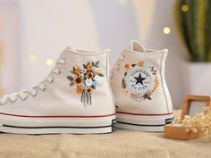 ad eBay - Wedding Shoes for Bride, Wedding Floral Embroider Converse High Tops,Bridal Shoe - Buy Now, click the link (eBay) Wedding Converse Embroidered, White Embroidered Converse Sneakers, Spring Wedding High-top Sneakers, Embroidered Sneakers For Wedding, Embroider Converse, Wedding Converse Bride, Floral Embroidery Shoes, Floral Embroidery Designs, Floral Converse