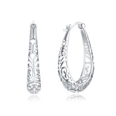 Sterling Silver Filigree Vintage Hoop Earrings  Price: $ 18.18 & FREE Shipping  #jewelryshop Filigree Hoop Earrings, Vintage Gold Earrings, Unique Fashion Jewelry, Pierced Jewelry, Party Earrings, Sterling Silver Filigree, Stylish Earring, Christmas Gift Jewelry, Sterling Silver Hoop Earrings