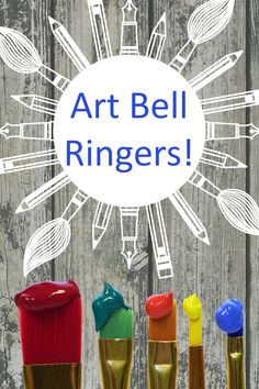 art bell ringers are lined up in front of a wooden background with the words art bell rings