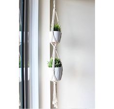 Cotton Double Macrame Plant Hanger Plant Hangers Silver Simba Double Macrame Plant Hanger, Macrame Hanging Planter, Support Pour Plante, Support Plante, Living Room Corner, Macrame Plant Holder, Cotton Plant, Macrame Hanger, Room Corner