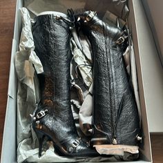 Brand New Never Wore Balenciaga Cagole Boots. They Are True To Size So If You Are A Size 6 These Are Perfect For You. Designer Boots With Buckle Closure For Party, Designer Party Boots With Buckle Closure, Designer Boots For Galas, Luxury Silver Leather Boots, Luxury Silver Boots For Evening, Luxury Silver Boots For Formal Occasions, Designer Silver Boots For Formal Occasions, Luxury Silver Boots For Night Out, Shoes Balenciaga