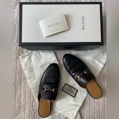 Gucci Princetown Leather Slippers, Women’s Size 37. Only Worn 2 Or 3 Times, Wear On Bottoms But Otherwise In Great Condition. Comes With Box And Dust Bags. Gucci Princetown, Shoes Gucci, Slippers Women, Leather Slippers, Gucci Shoes, Flat Shoes Women, Loafer Flats, Dust Bag, Slippers