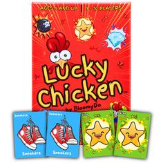 the lucky chicken game has four cards in front of it and three on each side