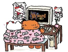 an image of hello kitty in bed watching tv