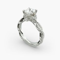 a white gold engagement ring with diamonds on it