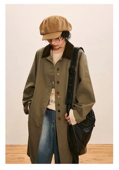 This trench coat features vertical dividing lines on the front body, visually enhancing the figure and elongating proportions. The small square collar doesn't overwhelm shorter individuals, making it suitable for all heights. The collar and main body contrast with a washed corduroy fabric, adding depth and detail. Fabric composition: Main fabric: 100% Cotton Trim: 90% Cotton, 10% Polyester Lining: 100% Polyester Model's measurements: 168cm/49kg, 83cm/72cm/90cm, wearing size L 164cm/43kg, 70cm/59 Angel Dress, Corduroy Fabric, Oversized Coat, Charcoal Color, Black Charcoal, Womens Maxi Dresses, Trending Now, Velvet Dress, Black Lace