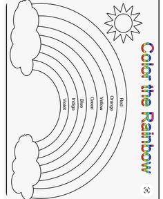 a coloring page with the words color the rainbow on it and trees in the background