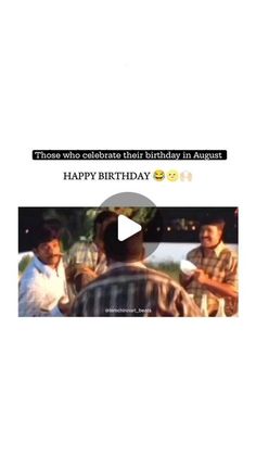 two men are talking to each other in front of a happy birthday message with the caption