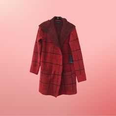 New With Tags! Enjoy Hooded Plaid Outerwear For Winter, Red Double-lined Hooded Outerwear For Fall, Red Hooded Outerwear For Fall, Red Long Sleeve Hooded Jacket For Cold Weather, Red Long Sleeve Hooded Jacket For Fall, Cozy Red Outerwear For Fall, Cozy Fitted Red Outerwear, Cashmere Dress, Talbots Sweater