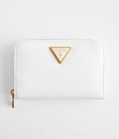 "Guess Cosette Wallet - White , Women's White Textured faux leather lined wallet Zipper closure Multiple interior compartments Measures 5 1/2"(L) x 3/4"(W) x 3 1/2"(H). Shell/Trim: 100% Polyurethane. Lining: 100% Polyester. Apparel & Accesso" Formal White Wallet With Zipper Closure, Cute Wallets For Women, Guess Wallet, White Wallet, Cute Wallets, Wallet For Women, Fame Dr, White Texture, Zipper Wallet