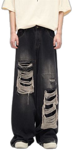 Baggy Ripped Grunge Pants, Oversized Ripped Wide-leg Bottoms, Baggy Wide-leg Ripped Pants, Baggy Ripped Cotton Pants, Baggy Ripped Pants For Fall, Baggy Wide Leg Distressed Bottoms, Baggy Wide-leg Distressed Bottoms, Distressed Baggy Wide Leg Bottoms, Distressed Baggy Wide-leg Bottoms