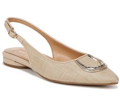 Take your footwear game to the next level with these stunning slingback flats featuring sparkly buckle accents and adjustable ankle straps. From Naturalizer. Spring Slingback Flats With Buckle Closure, Chic Slingback Flats With Buckle Closure, Elegant Flat Heel Slingback Sandals With Buckle Closure, Slingback Kitten Heels, Slingback Flats, Ankle Straps, Black Fabric, Next Level, Kitten Heels