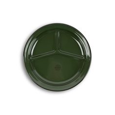 top view of dark green divided plate with black rim on a white background. Camp Wandawega, Florist Tools, Hard Water Stain Remover, Outdoor Side Tables, Hard Water Stains, Black Rims, Recipe Organization, Candle Tray, Water Stains