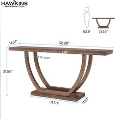 the table is shown with measurements for it