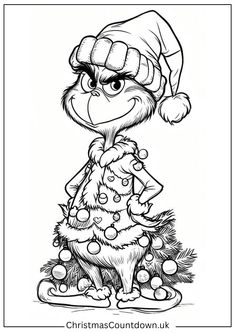 the griny christmas tree is ready to be put on display in this coloring page