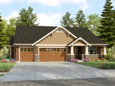 this is an artist's rendering of the front elevation of these craftsman - style home plans