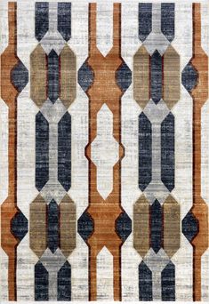 an orange, black and white rug with geometric designs on it's sides is shown