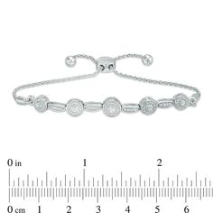 With a vintage-inspired look, this diamond bolo bracelet illuminates her wrist. Crafted in sterling silver, this heirloom style features alternating diamond-lined round and long links. She can wear one, two or more bolo designs together to create a fashion all her own. Radiant with 1/3 ct. t.w. of diamonds and a brilliant buffed luster, this wheat chain bracelet adjusts up to 9.5 inches in length and secures with a bolo clasp. Bolo Bracelet, Circle Diamond, Sterling Silver Bracelets, Chain Bracelet, Wheat, Vintage Inspired, Diamonds, Bracelet, Sterling Silver